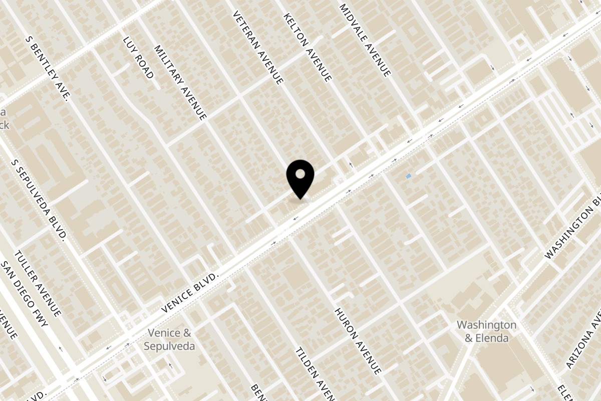 Map showing the location of Venice Noodles on 10953 Venice Blvd. in Los Angeles